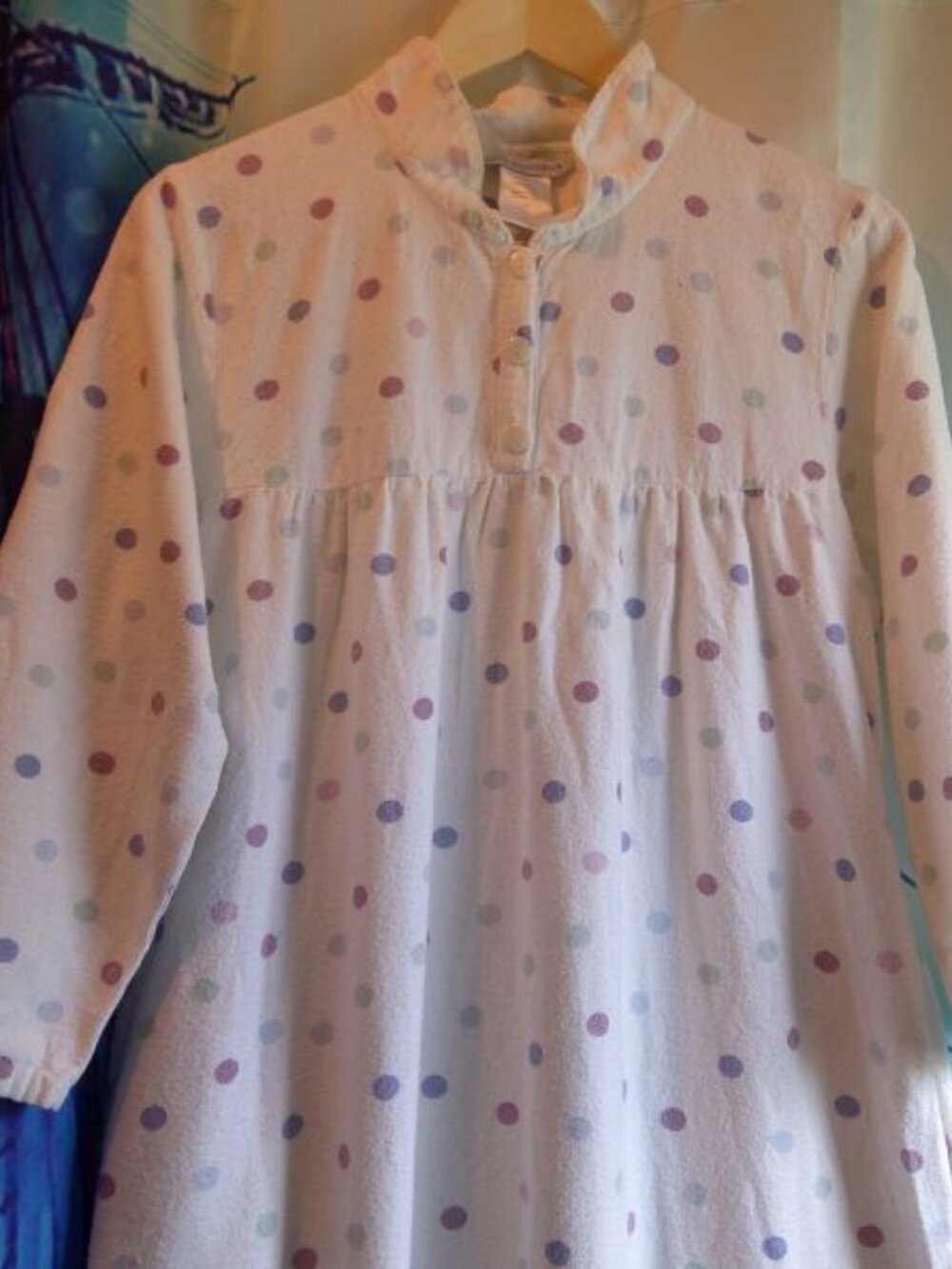 "Cuddledown" "Dottie" Warm Flannel Long Polka-Dot Nightgown Woman S